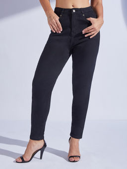 Miss Chase - Womens Black High Rise Regular-Length Stretchable Denim Moms Jeans