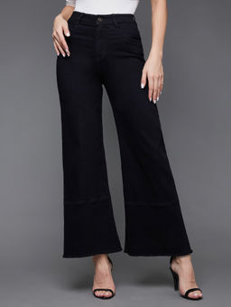 Miss Chase - Womens Black Wide Leg High Rise Regular-Length Stretchable Denim Jeans