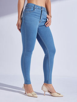 Miss Chase - Womens Blue Solid Skinny High Rise Cropped Stretchable Denim Jeans