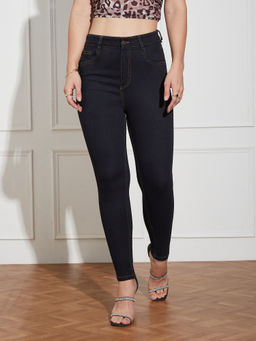 Miss Chase - Womens Black Skinny High Rise Clean Look Cropped Stretchable Denim Jeans