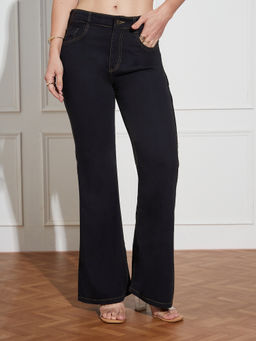 Miss Chase - Womens Black Bootcut High-Rise Regular-Length Stretchable Denim Jeans