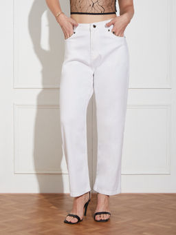 Miss Chase - Womens White Mid Rise Clean Look Cropped Stretchable Denim Jeans