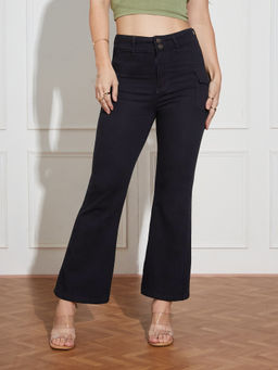 Miss Chase - Womens Black Bootcut High Rise Regular Length Stretchable Denim Jeans