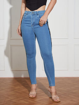 Miss Chase - Womens Blue Skinny Fit High Rise Denim Stretchable Jeans