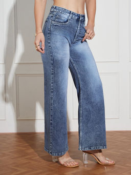 Miss Chase - Womens Light Blue Wide-Leg Regular-Length Stretchable Denim Jeans