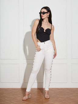 Miss Chase - Womens White Skinny High Rise Regular Length Stretchable Denim Jeans