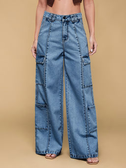 Miss Chase - Womens Light Blue Wide-Leg High Rise Regular Denim Jeans