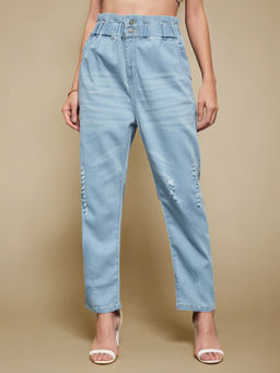 Miss Chase - Womens Light Blue High Rise Regular Stretchable Denim Jeans