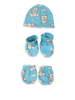 The Mom Store - Blue Mittens, Booties and Cap Hello Bear (Set of 3) (0-3 Months)