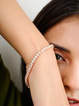 METALM - Rose Gold Plated Tennis Bracelet 925 Silver Round Cut Cz Diamonds In Prongtings
