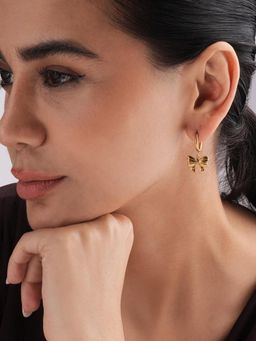Palmonas - Golden Bow Charm Hoop Earrings - Waterproof And Anti-Tarnish