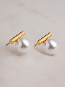Palmonas - Golden Crown Pearl Studs - Waterproof And Anti-Tarnish