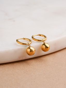 Palmonas - Golden Sphere Drop Hoop Earrings - Waterproof And Anti-Tarnish