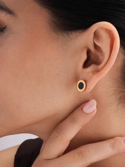 Palmonas - Onyx Radiance Gold Stud Earrings - Waterproof And Anti-Tarnish