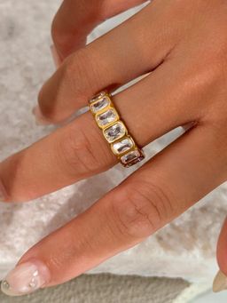 Inaya Accessories - Modern 18Kt Gold Plated Rectangle White Zircon Bezel Finger Ring