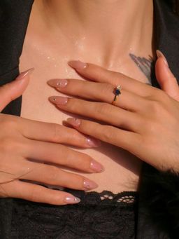 Inaya Accessories - Modern 18Kt Gold Plated Toi Et Moi Oval & Pear Shaped Blue Ring