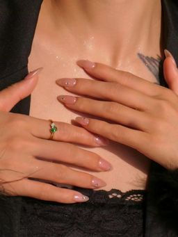 Inaya Accessories - Modern 18Kt Gold Plated Toi Et Moi Oval & Round Shaped Green Ring