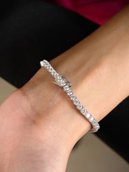 METALM - White Gold Tennis Bracelet In 925 Silver - Round Cut Cz Diamonds In Prongtings