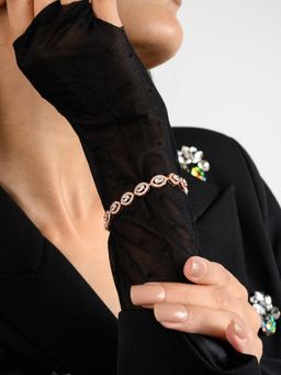 METALM - 925 Silver Tennis Bracelet - Oval Cut Cz Diamonds In Rose Gold Finish