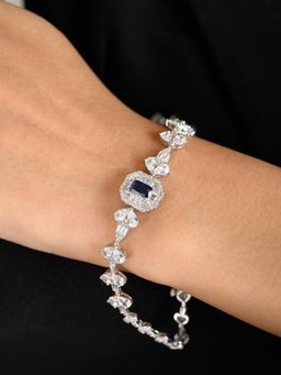 METALM - Emerald Cut Blue Cz Diamond Tennis Bracelet In 925 Silver