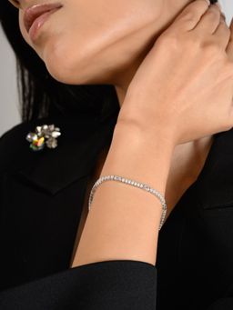METALM - 925 Silver Minimal Bracelet With Sparkling Dainty Cz Diamonds White Gold Finish