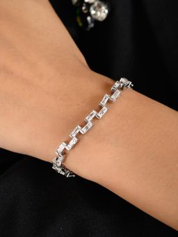 METALM - 925 Silver Zig Zag Tennis Bracelet With Baguette Cz Diamonds