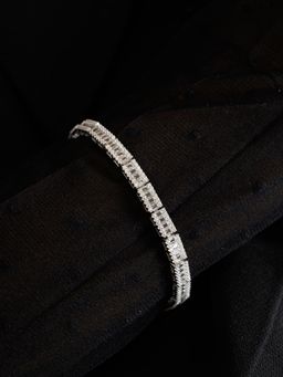 METALM - 925 Silver Tennis Bracelet - Round And Baguette Cut Cz Diamonds