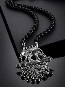 PANASH - Oxidized Silver-Toned Black Pearl Elephant Shaped Necklace