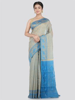 PinkLoom - Women's Soft Cotton Jamdani Saree Without Blouse Piece, Beige