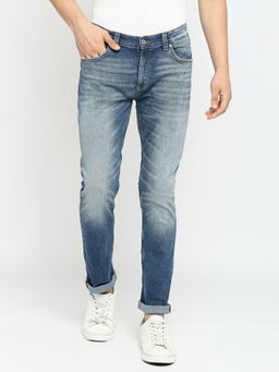 Spykar - Men Mid Blue Cotton Regular Fit Narrow Length Jeans (rover)