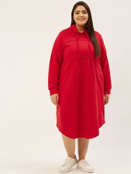 theRebelinme - Plus Size Women Red Solid Color Knitted Jumper Winter Dress