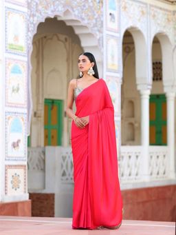 Swtantra - Red Pink Paradise Satin Saree