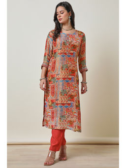 Soch - Womens Multicolor Ethnic Tissue Motifs Print Kurta with Pant (Set of 2)