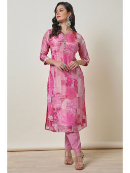 Soch - Womens Pink Botanical Tissue Kurta with Pant (Set of 2)