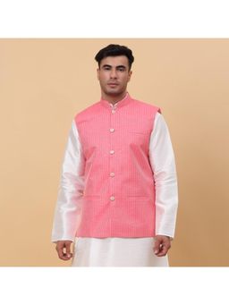 Kraft India - Mens Silk Stripes Pink Waistcoat Satin Lining Nehru Jacket