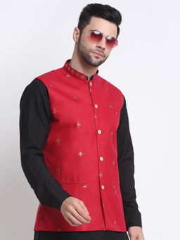 Kraft India - Mens Red Silk Embroidered Sequence Jacket