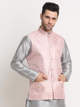 Kraft India - Mens Pink Thread Work Sequence Nehru Jacket