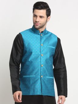Kraft India - Mens Polka Pattern Blue Nehru Jacket