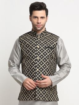 Kraft India - Mens Embroidered Zari Black Nehru Jacket