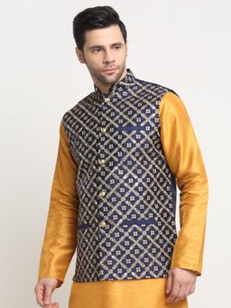 Kraft India - Mens Embroidered Zari Navy Blue Nehru Jacket