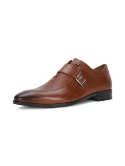 Louis Philippe - Mens Brown Leather Monk Straps