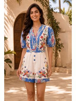 BOHO-CHIC By Sukriti Jain - Blue Bloom Embroidered Playsuit