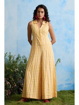 Okhai - Yellow Ambrosia Cotton Handloom Sleeveless Jumpsuit