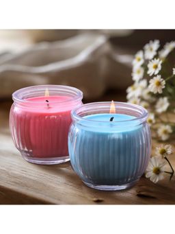 Iris - Home fragrances Swirl Jar Candle Fragrance Cool Blue and Damask Rose (Set of 2)