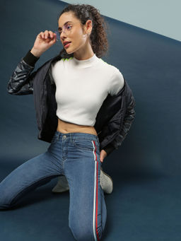 PINACOLADA - Navy Blue Women Side Striped Casual Denim Jeans