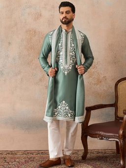 ETHNIC BAY - Green Floral Regular Kurta with Pant and Dupatta