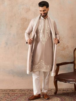 ETHNIC BAY - Beige Floral Regular Kurta with Pant and Dupatta