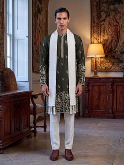 ETHNIC BAY - Olive Floral Regular Kurta with Pant and Dupatta