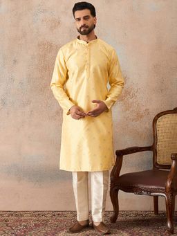 ETHNIC BAY - Yellow Woven Regular Kurta and Pyjama