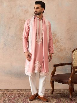 ETHNIC BAY - Peach Embroidered Regular Kurta and Dupatta